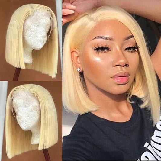 Human Hair 4x4 Lace Closure 613 Blonde Straight BOB Wig