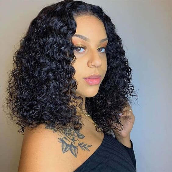 Human Hair 4x4 Lace Closure Deep Curly BOB Wig