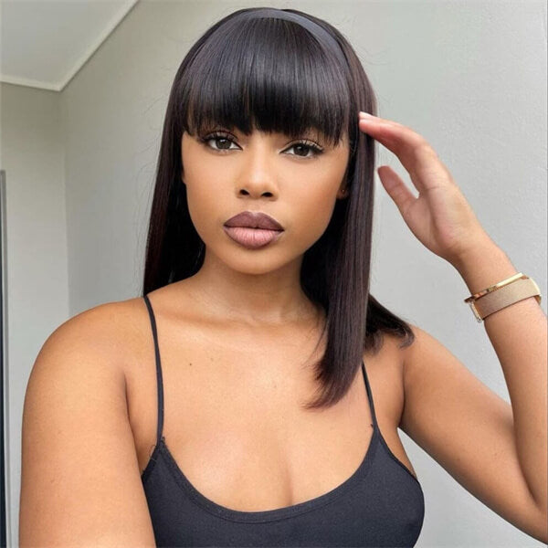 Human Hair 4x4 Lace Closure Straight BOB Wig With Bangs