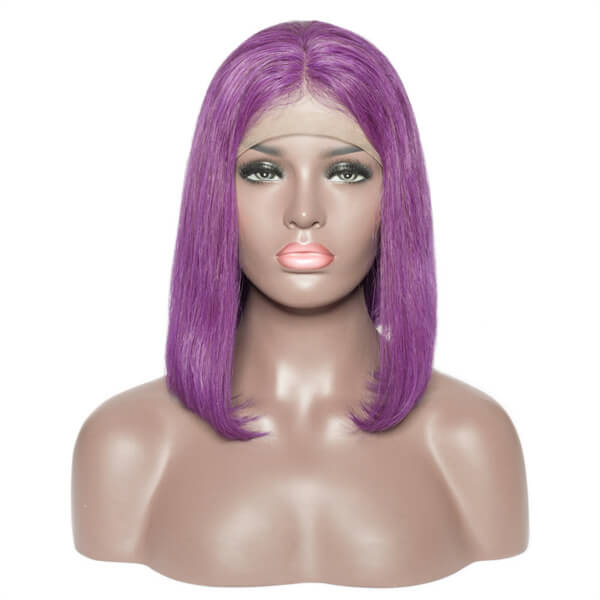 Human Hair 13x4 Lace Front Purple Straight BOB Wig