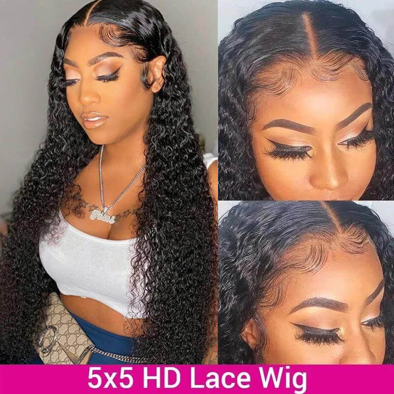 HD - Human Hair 5x5 Lace Closure Deep Curly Wig