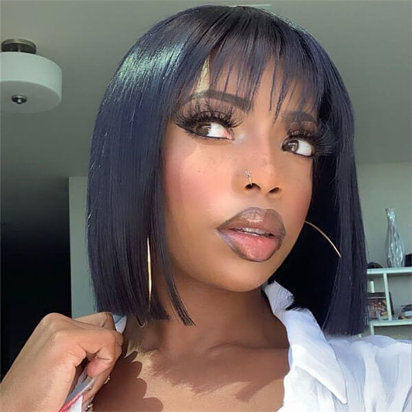 Human Hair 4x4 Lace Closure Straight BOB Wig With Bangs