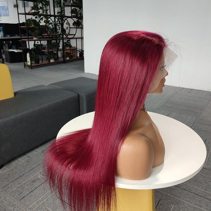 Human Hair 13x4 Lace Front Burgundy 99J Straight Wig